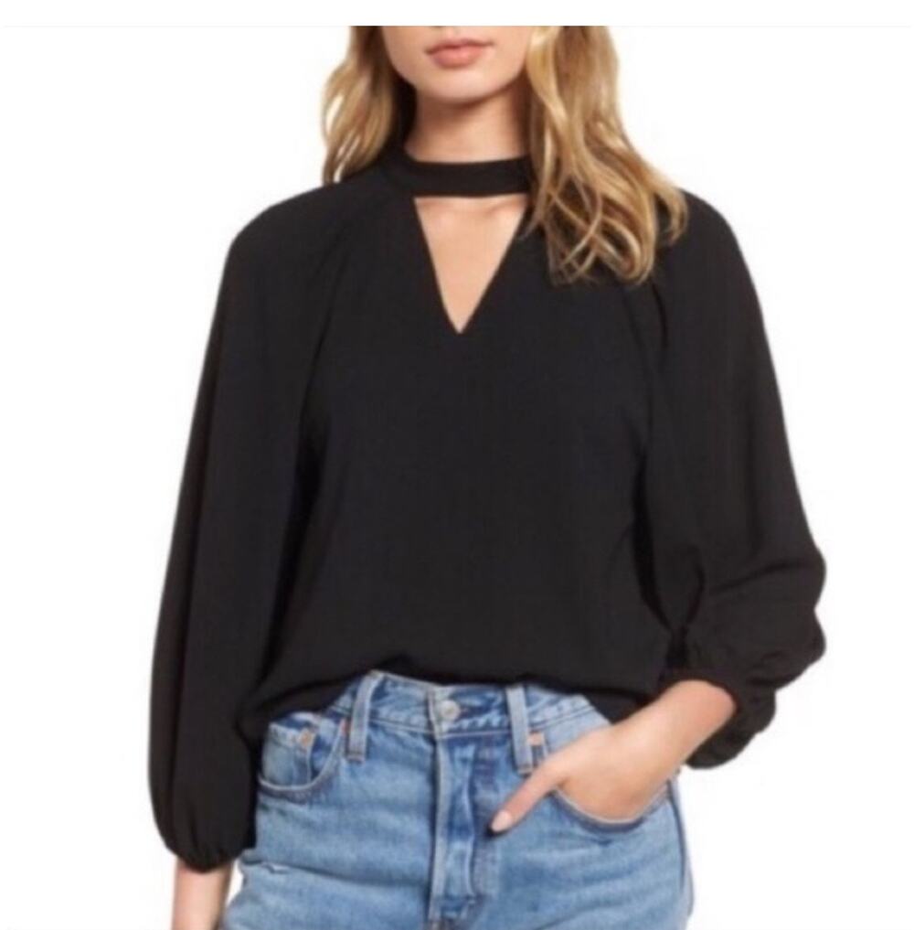 Leith Black Balloon Sleeve Long Sleeve Top Size xsmall Going out top Neutral Y2K